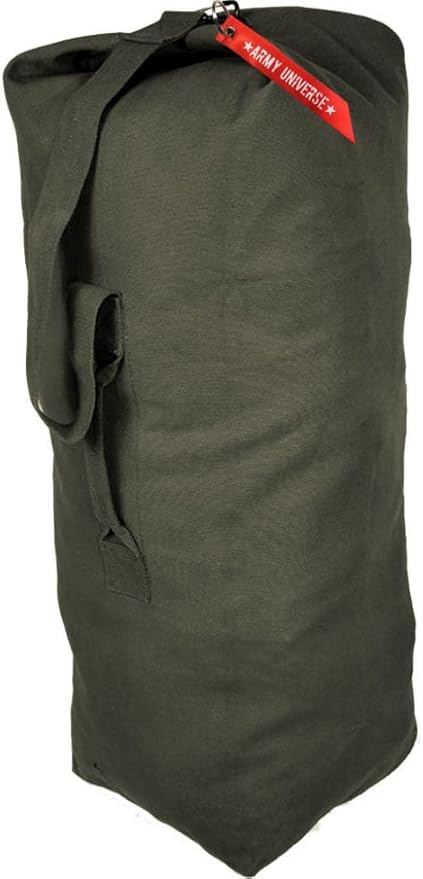 Top Load Heavyweight Cotton Canvas Tactical Military Duffle Bag Carryall Shoulder Storage Bulk Travel Bag, Olive Drab - 12" x 12" x 27"