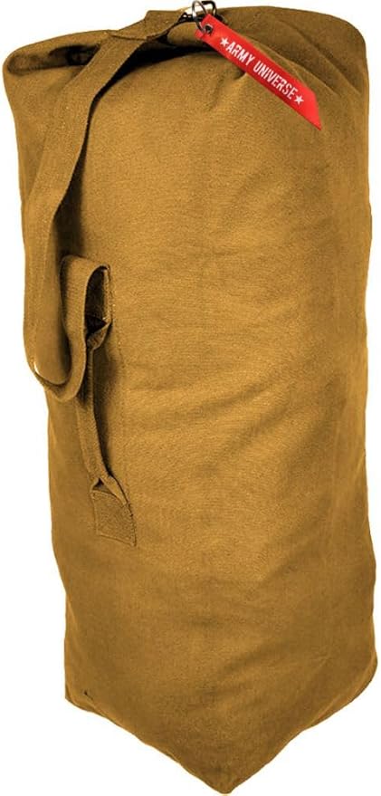 Top Load Heavyweight Cotton Canvas Tactical Military Duffle Bag Carryall Shoulder Storage Bulk Travel Bag, Coyote Brown - 12" x 12" x 27"