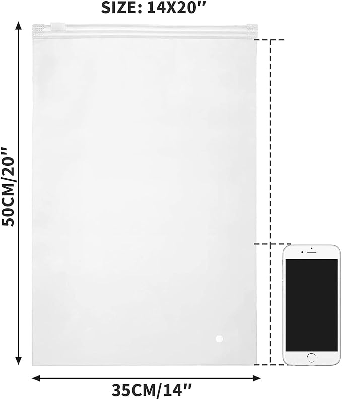 3 Mil Thick Poly Bags 14x20, 50pcs T Shirt Plastic Bags for Clothes, Small Business, Frosted Large Ziplock Storage With Zipper, Pillowcases, Vent Holes