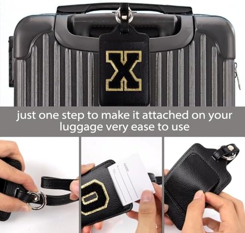 Personalized Initial Luggage Tags for Suitcases, Leather Chenille Letter Cute Luggage Tags with Privacy Name Card, Embroidered Travel Bag Backpack Tag Gifts for Women Kids Girls Teens(Black-M) - Image 6