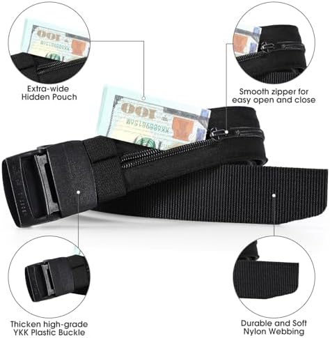 Travel Security Money Belt with Hidden Money Pocket - Cashsafe Anti-Theft Wallet Unisex Nickel free Nylon Belt by JASGOOD - Image 2