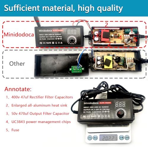 72W Power Supply Adjustable DC 3V ~ 36V Variable Universal Switching AC/DC Adapter Minidodoca AC to DC Converter with LED Voltage Display and 13 Tips, for 3V to 36V Household Electronics - 2000mA Max - Image 2