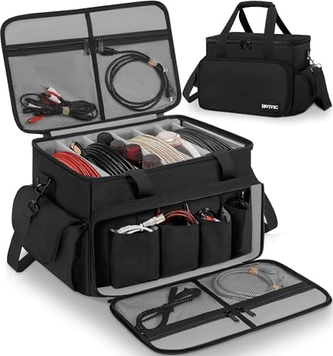 DJ Cable File Bag with 6 Adjustable Dividers Travel Gig Bag for Cables by IBVIVIC