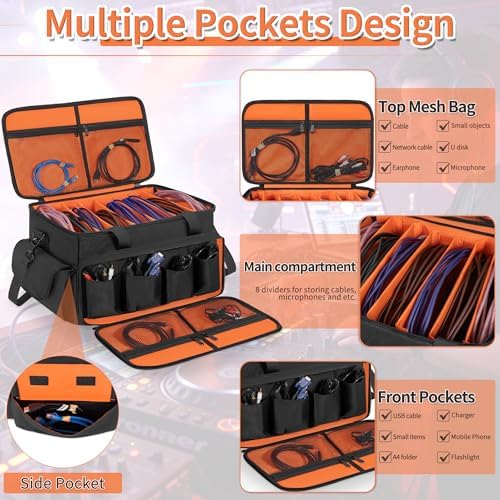 IBVIVIC Large DJ Cable File Bag, Travel Gig Bag with 8 Adjustable Dividers - Image 3
