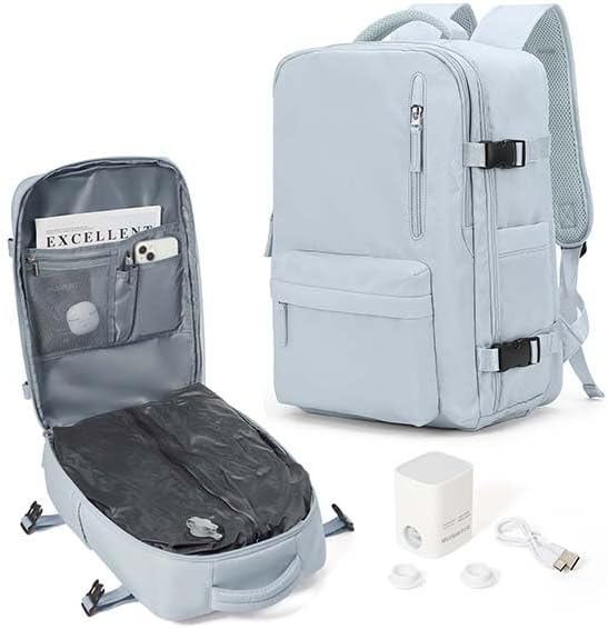 WONHOX Vacuum Seal Backpack for Travel with Air Pump Vacpack Carry on Flight Approved Compression Daypack Laptop Space Saver Bags Storage with Vacuum System 18x14x8 inches Travel Bag Women Men Blue