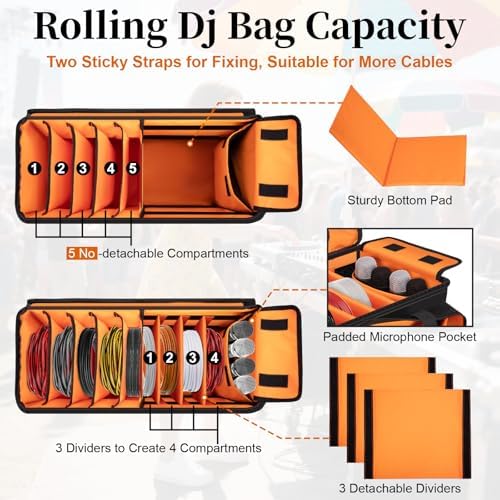 Large Rolling Dj Cable Bag with Detachable Dividers, Bottom Pad - Image 4