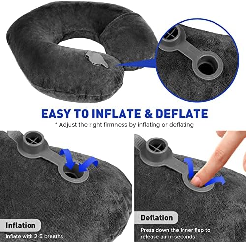 Rewondah Inflatable Travel Pillow, Inflatable Neck Pillow for Traveling Airplane, Travel Pillow with Soft Velour Washable Cover, U Shape Blow Up Neck Pillow for Airplanes Train Car Travel - Image 5