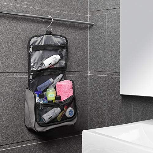 Lewis N. Clark Brushed Twill Hanging Toiletry Kit Bag for Travel Accessories, Shampoo, Cosmetics + Personal Items, Gray - Image 2