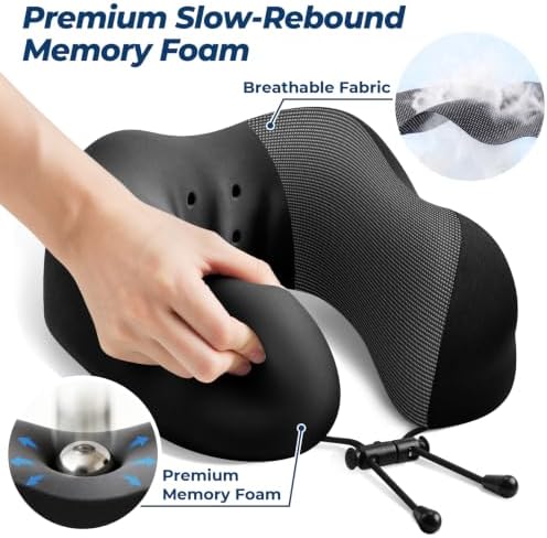 ExploreBliss Travel Pillow, Memory Foam Neck Pillow Airplane, Black - Image 3
