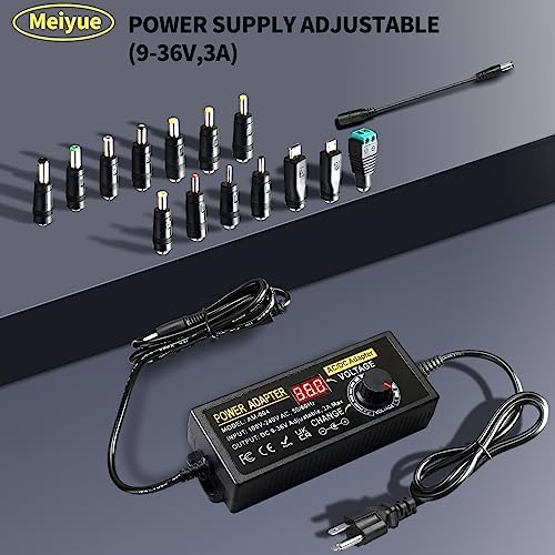 108W Universal Power Supply Adjustable 9V~36V DC Switching Adapter 100V-240V AC to DC Converter Transformer with LED Voltage Display,14 Tips & Polarity Converter,9V12V15V18V20V24V...36V Power Supply - Image 7