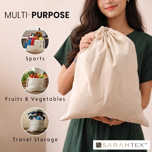 16" x 20" Premium 100% Cotton Drawstring Bags 4 Pack, 140 GSM Extra Large Cotton Storage Bags for Clothes, Laundry, Travel Packing, Shoes, Gift Packaging, Eco Friendly Reusable Drawstring Pouch - Image 7