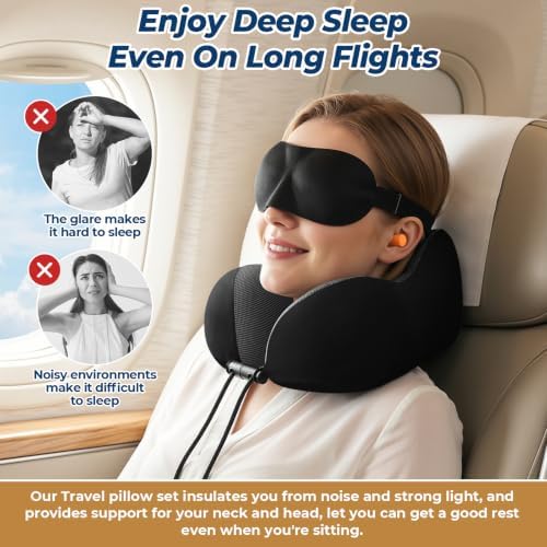 ExploreBliss Travel Pillow, Memory Foam Neck Pillow Airplane, Black - Image 5
