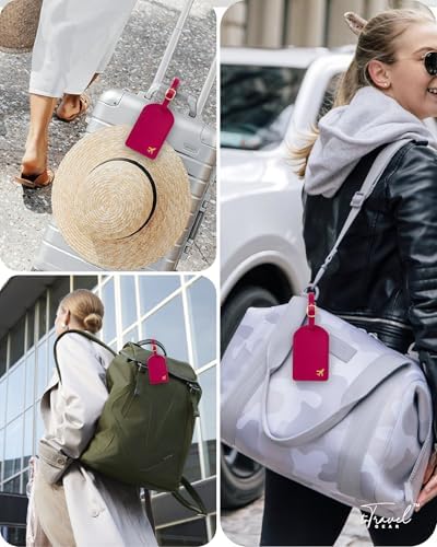 Luggage Tags for Suitcases,2 Pack PU Leather Privacy Protection Bag Tags Travel Accessories Essentials,Wine Red - Image 7