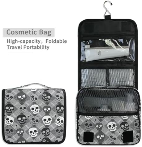 MNSRUU Hanging Toiletry Bag Striped Gothic Skull Makeup Travel bag for Toiletries Portable Toiletry Organizer Bags Clear Toiletry Cosmetic Kit - Image 4