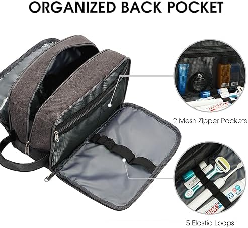 WANDF Travel Toiletry Bag for Men, Canvas Shaving Dopp Kit - Image 4