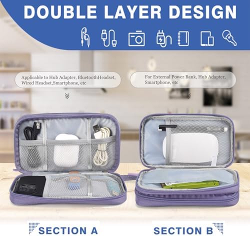 CAAORDKSO Travel Electronic Organizer Pouch Bag, Waterproof Portable Electronic Accessories Storage Multifunctional Case for USB, Cable, Cord, Charger, Phone, Power Bank, Earphone (Purple, Large) - Image 3