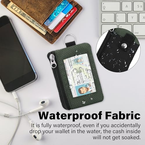 Minimalist RFID Wallet with Lanyard, Multi-Functional ID Case with 2 Zipper Pockets and Key Chain for Men and Women, Tactical Badge Pouch Cards Holder, Coin Purse for Travel Sports - Black&Army - Image 4