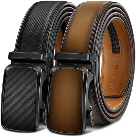 BULLIANT Men's Ratchet Leather Belt Trimmable 2Pack 1 3/8"-Gift Boxed by BULLIANT