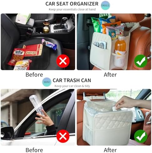 FrgKbTm 2Pack Car Seat Back Hanging Bag Car Document Holder Multi-Pocket Bottle Bag Storage Box Organizer Travel Tidy Pouch Pocket Kids Beige - Image 5