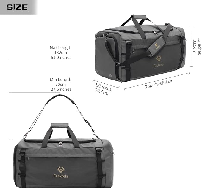 Large Sports Gym Bag, Travel Duffel bag with Wet Pocket & Shoes Compartment for men women, 65L, Lightweight