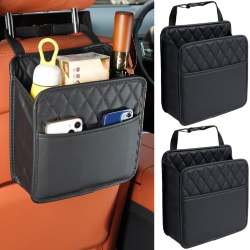 FrgKbTm 2Pack Car Seat Back Hanging Bag Car Document Holder Multi-Pocket Bottle Bag Storage Waterproof Pu Leather Box Organizer Travel Tidy Pouch Pocket Kids by FrgKbTm