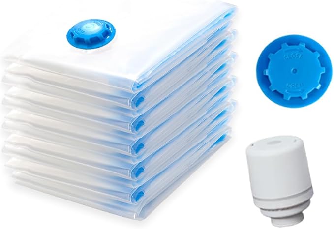 16 Pack Travel Vacuum Bags With Wireless Pump, Portable Compression Bags for Travel, Space Saver Vacuum Seal Bags for Clothing, Luggage, Pillows, Comforters, Reusable & Durable (16 PCS)