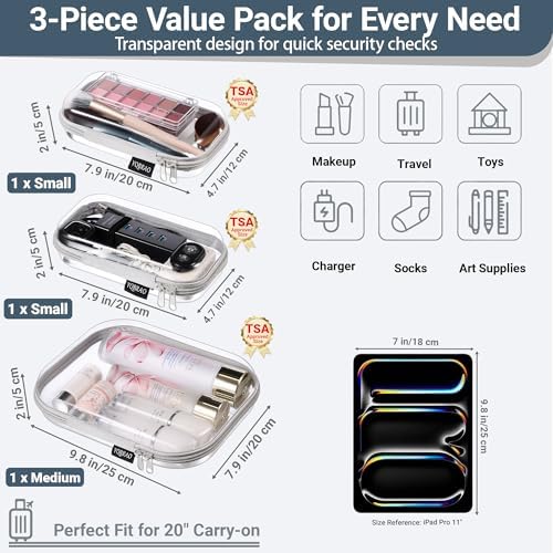 YQBRAO Clear Hard Shell Organizer Cases, 3-Pack, Gray - Image 4
