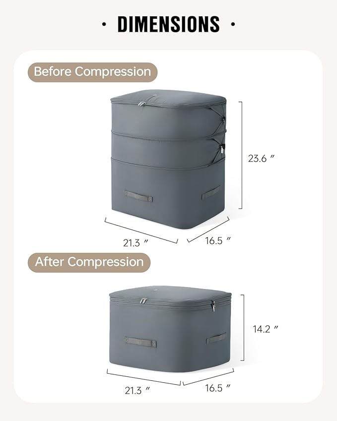 Eachy 2-Pack Comforter Storage Bag Blanket Storage Bags, Compression Storage Bags for Blanket Comforter, Ultra Space Saving Self Compression Organizer