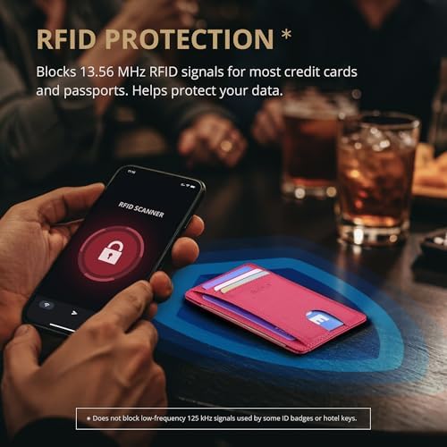 Buffway Slim Minimalist Front Pocket RFID Blocking Leather Wallets for Men and Women - Lichee Red - Image 6