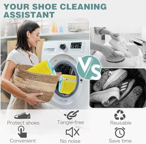 Shoe Washing Machine Bag,Laundry Shoe Bag for Washer and Dryer,Reusable Shoe Cleaning Bag for Sneakers,Tennis Shoes,With Self-locking Zipper, Microfiber Inside (Lite Yellow - 2 Pack) - Image 4