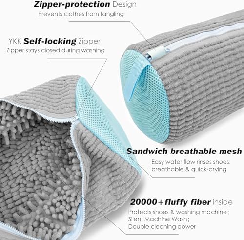Shoe Washing Machine Bag,Laundry Shoe Bag for Washer and Dryer,Reusable Shoe Cleaning Bag for Sneakers,Tennis Shoes,With Self-locking Zipper, Microfiber Inside (Lite Grey - 2 Pack) - Image 4