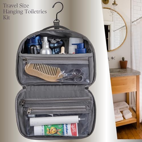 Hanging Toiletry Bag for Men, Toiletries Travel Kit with 360° Swivel Hook, Water-Resistant Nylon Dopp Kit,Shaving Bag with Clear Pockets Used for Trip,Daily or Gift,Graphite Gray - Image 4