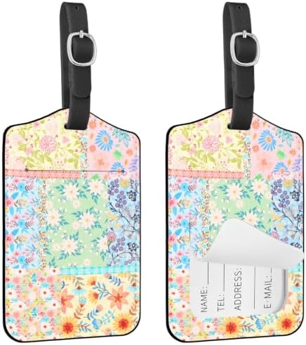Seorsok 2Pcs Luggage Travel Tags for Suitcases,Colorful Blooming Floral PU Leather Name Tag with Privacy Cover&ID Label Address Card and Stainless Steel Buckle for Men Women Handbags Backpack by Seorsok