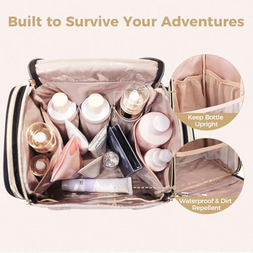 Hanging Toiletry Bag & Makeup Bag for Women with Jewelry Organizer - TSA Approved Large Capacity Travel Cosmetic Organizer, Waterproof Shower Essentials Case with Transparent Pockets - Image 5