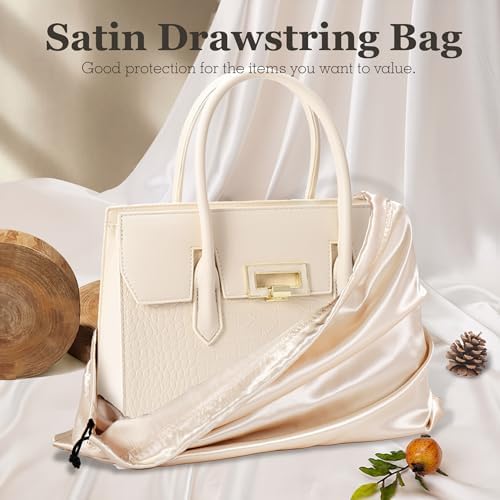 Vonty Beige Satin Dust Bags 3 Pack Drawstring Pouch for Purse, 23.6x19.6in - Image 5
