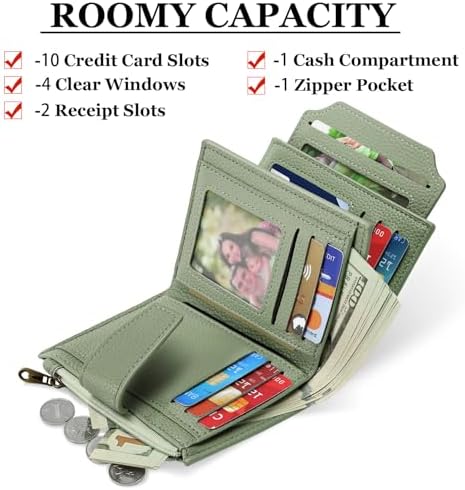 Airkit Small Wallet Women RFID Blocking Soft Leather Bifold Compact Card Holder Wallet for Women with Zipper Coin Pocket 4 ID Window - Image 2