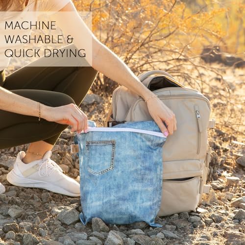 Bumkins Roamio Wet Bag and 3-Pack Clear-Sided Travel Pouches, Waterproof Fabric Organizer for Toiletries, Gym Clothes, Swim Gear, Shoes, Accessories, TSA Compliant Packing Set, Faux Denim 4-pc Set - Image 4
