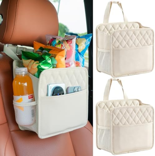 FrgKbTm 2Pack Car Seat Back Hanging Bag Car Document Holder Multi-Pocket Bottle Bag Storage Box Organizer Travel Tidy Pouch Pocket Kids Beige by FrgKbTm