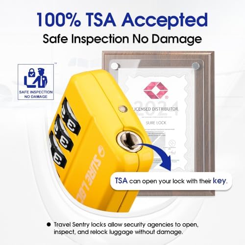 SURE LOCK TSA Approved 4-Digit Resettable Combination Luggage Lock with Open Alert, Easy-Read Dials - for Luggage, School Lockers, Gym, Office, Toolbox & Security Cases(Yellow 1PACK) - Image 2