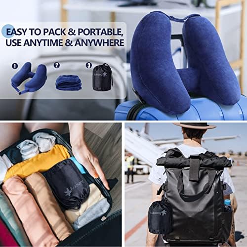 Sunany Travel Neck Pillow for Airplane Pillow Comfortably Supports Head, Neck and Chin, Inflatable Travel Pillow with Soft Velour Cover and Portable Drawstring Bag (Dark Grey, H-Shape) - Image 6