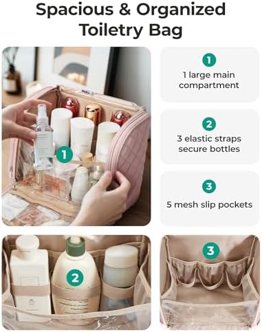 BAGSMART Travel Toiletry Bag, Large Capacity Cosmetic Bags for Women with Hanging Hook, Water-resistant for Toiletries Accessories Brushes Sponge, With Handle - Image 2