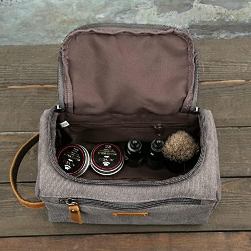 Personalized Mens Travel Toiletry Bag Canvas Cosmetic Case Makeup Organizer Shower Toiletries Shaving Bag Hanging Shaving Kit Husband Boyfriend Gifts (Canvas) - Image 6