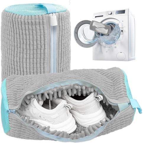 Shoe Washing Machine Bag,Laundry Shoe Bag for Washer and Dryer,Reusable Shoe Cleaning Bag for Sneakers,Tennis Shoes,With Self-locking Zipper, Microfiber Inside (Lite Grey - 2 Pack) by SHEELAHO