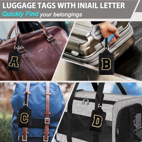 Personalized Initial Luggage Tags for Suitcases, Leather Chenille Letter Cute Luggage Tags with Privacy Name Card, Embroidered Travel Bag Backpack Tag Gifts for Women Kids Girls Teens(Black-M) - Image 5