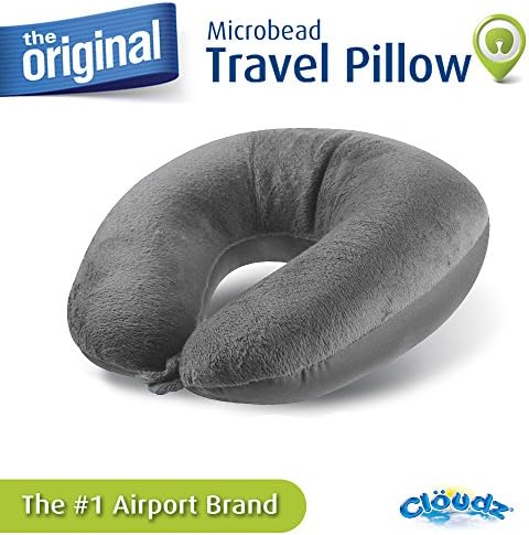 Cloudz Dual Comfort Microbead Airplane Travel Neck Pillow. Super Soft Cozy Plush Fabric on One Side, Cool Relaxing Spandex on The Other! Customize Your Comfort and Support at Home or On The Go! Grey - Image 3