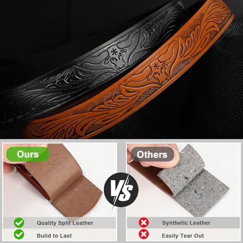 2 Pack Western Belt Strap for Men Women Cowboy Leather Belt for Buckle - Image 2