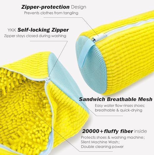 Shoe Washing Machine Bag,Laundry Shoe Bag for Washer and Dryer,Reusable Shoe Cleaning Bag for Sneakers,Tennis Shoes,With Self-locking Zipper, Microfiber Inside,Include Shoe Bag (Pro Yellow - 2 Pack) - Image 3