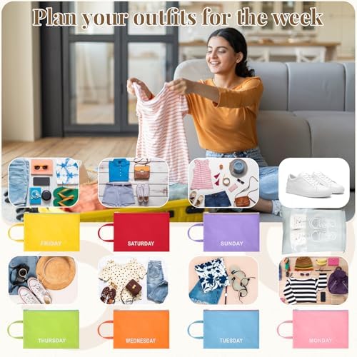 Colarr 8 Pack Days of Week Packing Cubes for Travel, Daily Outfit Clothing Organizer Bags with Drawstring Shoe Bag Storage Suitcase Luggage Packing Organizers for Summer Vacation Camp Essentials - Image 6
