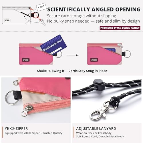 RFID Blocking Travel Wallet with Adjustable Lanyard, Small Nylon Zipper Pouch and Badge Holder for ID, Credit Cards, Cash, Keys, Commuters (Pink+Almond) - Image 5