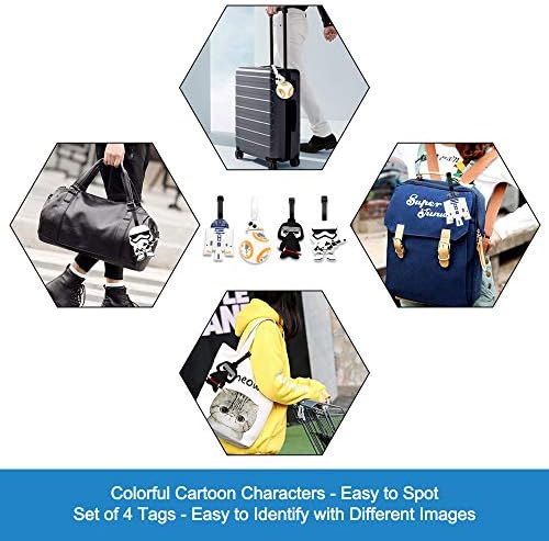 4 Pcs Set Star Wars Kylo Ren BB8 Stormtrooper R2D2 Silicone Travel Luggage Baggage Identification Labels ID Tag for Bag Suitcase Plane Cruise Ships with Belt Strap - Image 2